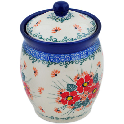 Polish Pottery Jar with Lid 5&quot; Pink Forget Me Not UNIKAT
