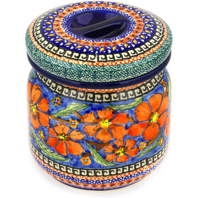 Polish Pottery Jar with Lid 5&quot; Poppies UNIKAT