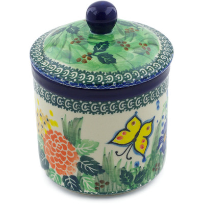 Polish Pottery Jar with Lid 5&quot; Spring Garden UNIKAT