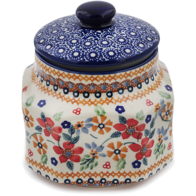 Polish Pottery Jar with Lid 5&quot; Summer Bouquet UNIKAT