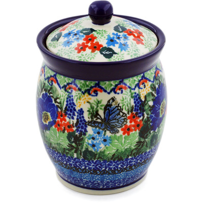 Polish Pottery Jar with Lid 5&quot; Summer Landscape UNIKAT