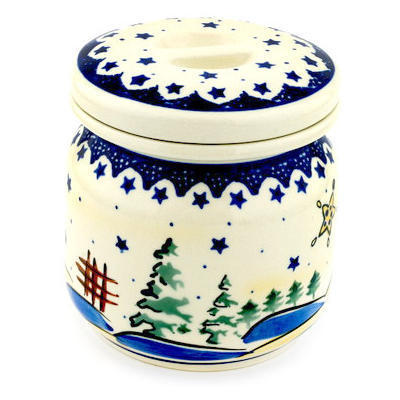 Polish Pottery Jar with Lid 5&quot; Winter Wonderland