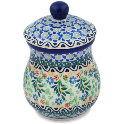 Polish Pottery Jar with Lid 6&quot; Black Heart Garden UNIKAT