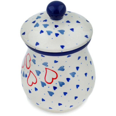 Polish Pottery Jar with Lid 6&quot; Blooming Hearts