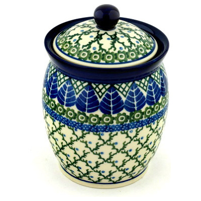 Polish Pottery Jar with Lid 6&quot; Blue Alpine