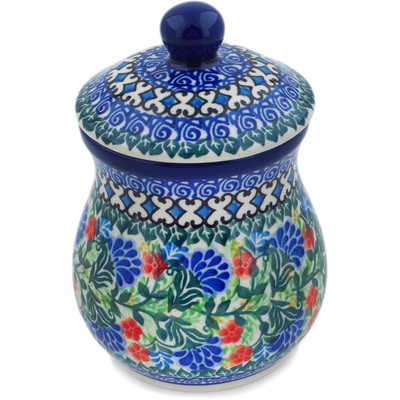 Polish Pottery Jar with Lid 6&quot; Blue Bonnets UNIKAT