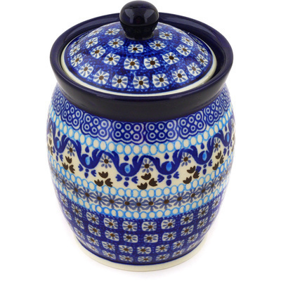 Polish Pottery Jar with Lid 6&quot; Blue Ice