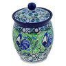 Polish Pottery Jar with Lid 6&quot; Blue Rooster UNIKAT
