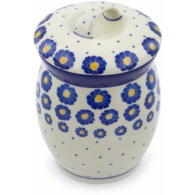 Polish Pottery Jar with Lid 6&quot; Blue Zinnia