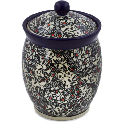 Polish Pottery Jar with Lid 6&quot; Classic Black And White UNIKAT