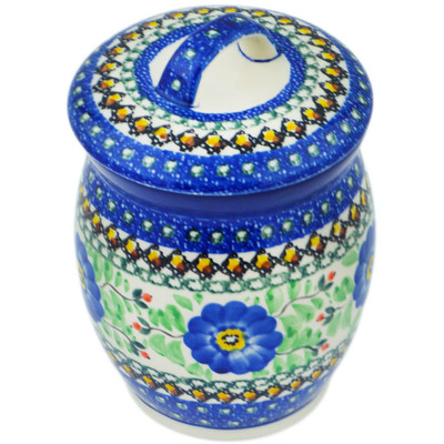 Polish Pottery Jar with Lid 6&quot; Cobalt Poppies UNIKAT