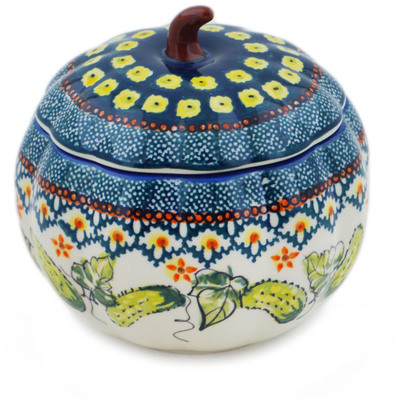 Polish Pottery Jar with Lid 6&quot; Cucumber Patch