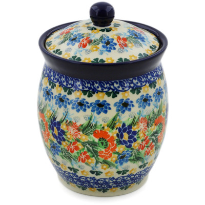 Polish Pottery Jar with Lid 6&quot; Dream Bouquet UNIKAT