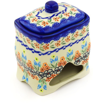 Polish Pottery Jar with Lid 6&quot; Fanciful Ladybug