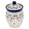Polish Pottery Jar with Lid 6&quot; Festive Mistletoe UNIKAT