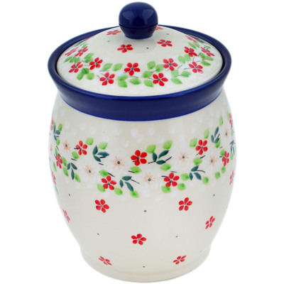 Polish Pottery Jar with Lid 6&quot; Festive Mistletoe UNIKAT