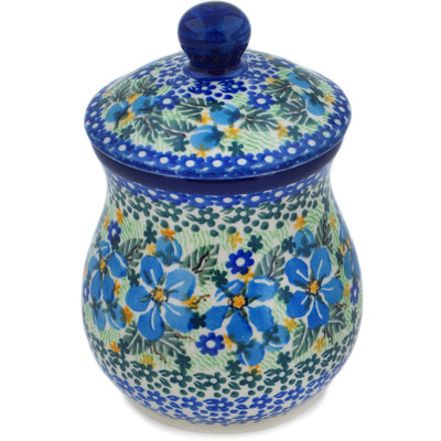 Polish Pottery Jar with Lid 6&quot; Floral Blue Dreams UNIKAT