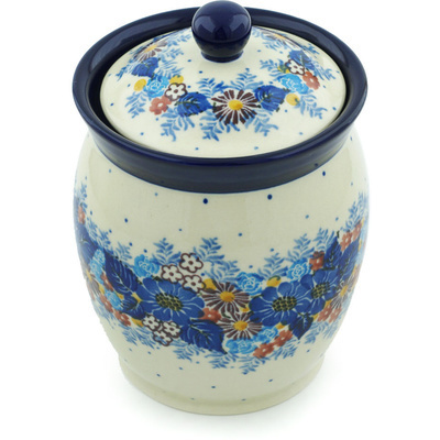 Polish Pottery Jar with Lid 6&quot; Flower Wreath UNIKAT