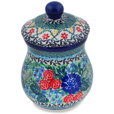 Polish Pottery Jar with Lid 6&quot; Garden Trellis UNIKAT