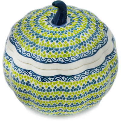 Polish Pottery Jar with Lid 6&quot; Green Leaves