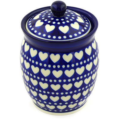 Polish Pottery Jar with Lid 6&quot; Heart To Heart