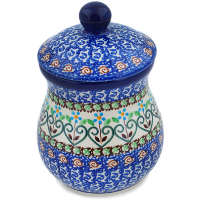 Polish Pottery Jar with Lid 6&quot; Heart Vines UNIKAT