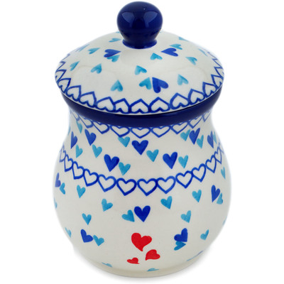 Polish Pottery Jar with Lid 6&quot; Hearts Of Love