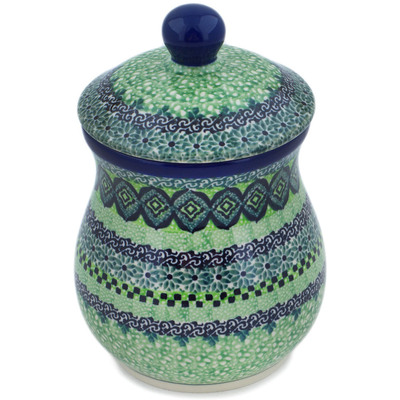 Polish Pottery Jar with Lid 6&quot; Kiwi UNIKAT