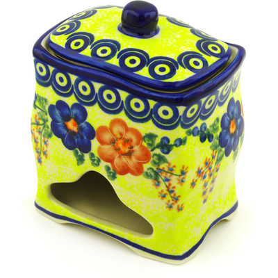 Polish Pottery Jar with Lid 6&quot; Neon Poppies
