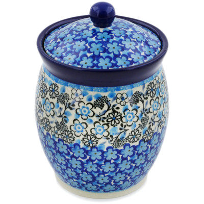 Polish Pottery Jar with Lid 6&quot; Out Of Blue UNIKAT