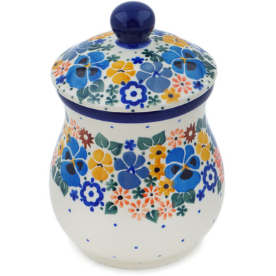 Polish Pottery Jar with Lid 6&quot; Pansy Wreath UNIKAT