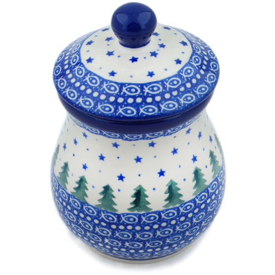 Polish Pottery Jar with Lid 6&quot; Piney Forest UNIKAT