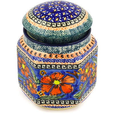 Polish Pottery Jar with Lid 6&quot; Poppies UNIKAT