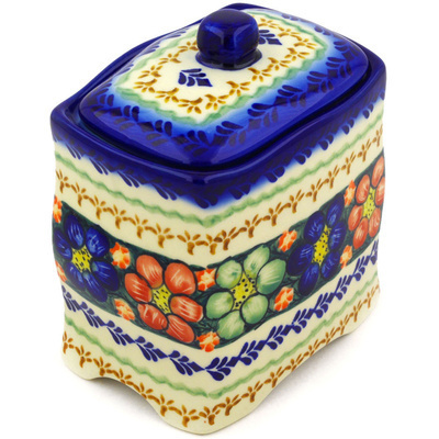 Polish Pottery Jar with Lid 6&quot; Poppy Garden UNIKAT