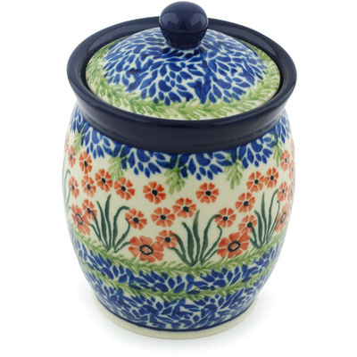 Polish Pottery Jar with Lid 6&quot; Red April Showers