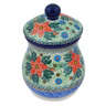 Polish Pottery Jar with Lid 6&quot; Red Jackmanii UNIKAT