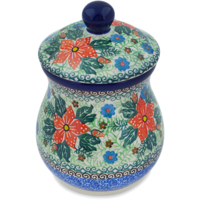 Polish Pottery Jar with Lid 6&quot; Red Jackmanii UNIKAT