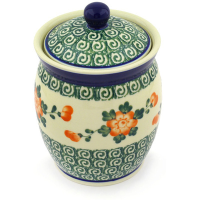 Polish Pottery Jar with Lid 6&quot; Red Polish Poppy