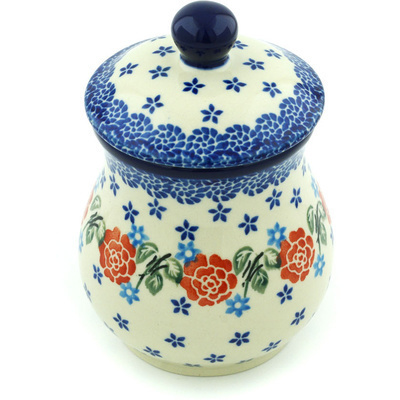Polish Pottery Jar with Lid 6&quot; Rose Burst