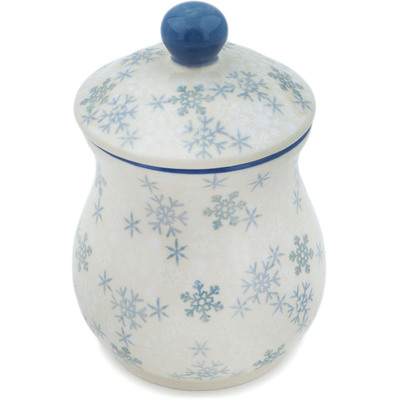 Polish Pottery Jar with Lid 6&quot; Silver Snow Fall UNIKAT