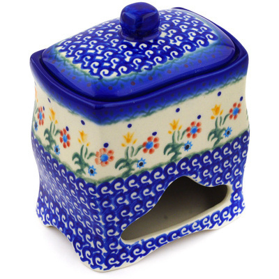 Polish Pottery Jar with Lid 6&quot; Spring Flowers