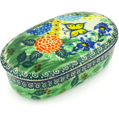 Polish Pottery Jar with Lid 6&quot; Spring Garden UNIKAT