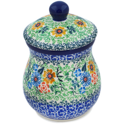 Polish Pottery Jar with Lid 6&quot; Spring Wreath UNIKAT