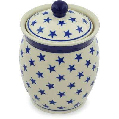 Polish Pottery Jar with Lid 6&quot; Starburst Americana
