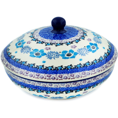Polish Pottery Jar with Lid 7&quot; Blooming Blues