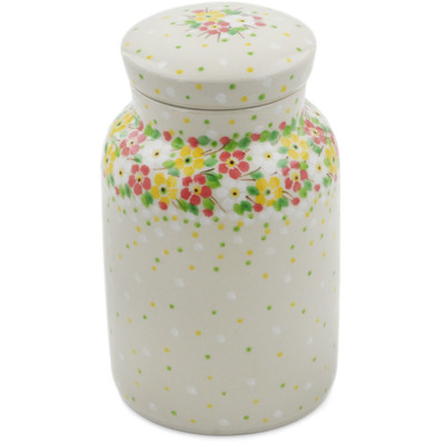 Polish Pottery Jar with Lid 7&quot; Blossom Sprinkle UNIKAT