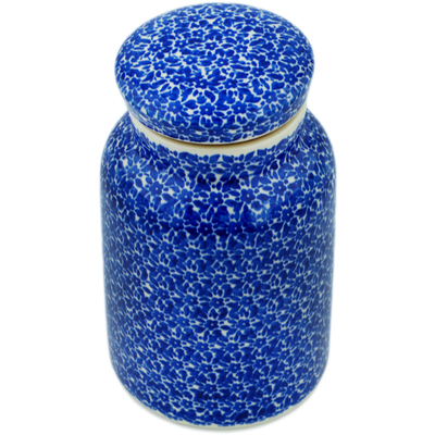 Polish Pottery Jar with Lid 7&quot; Blue Bounty