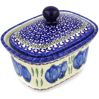 Polish Pottery Jar with Lid 7&quot; Blue Bulbs