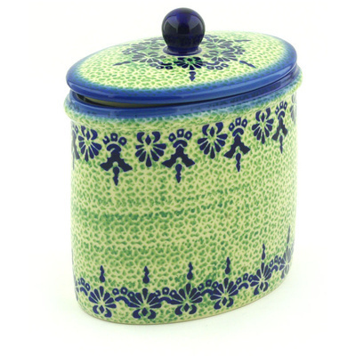 Polish Pottery Jar with Lid 7&quot; Blue Kaleidoscope UNIKAT