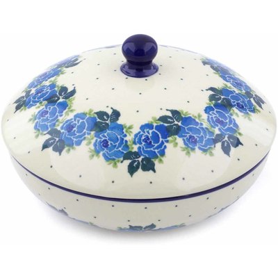 Polish Pottery Jar with Lid 7&quot; Blue Rose